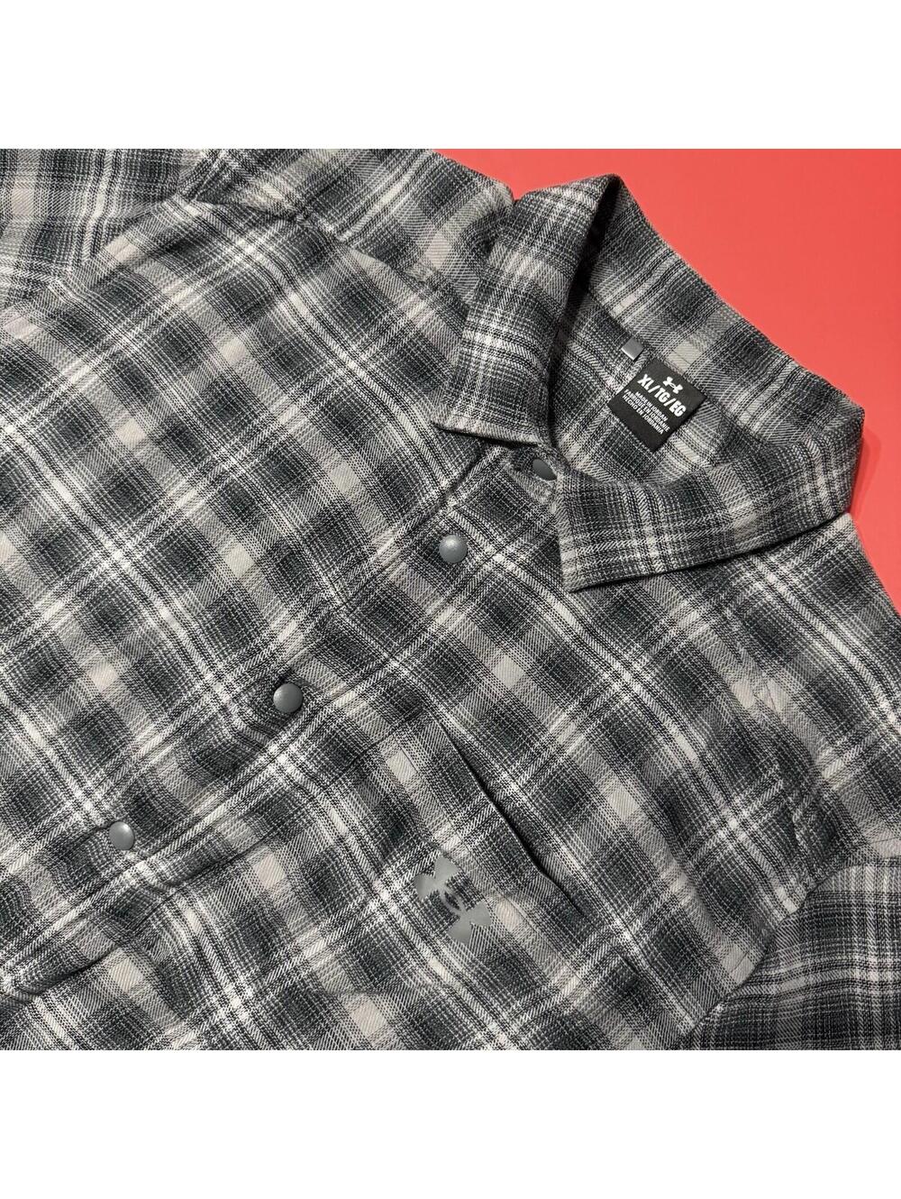 Under Armour Shirt Tradesman Flex Flannel Fitted Plaid Snap Button Gray Men’s XL